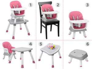 mamido Dětská jídelní židlička 6v1 růžová