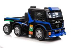 mamido Dětský elektrický kamion Mercedes Axor LCD MP4 s návěsem modrý