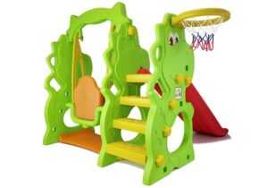 mamido Dětská houpačka skluzavka basketbalový koš 3v1 dinosaurus