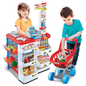 mamido Dětský supermarket s nákupním košíkem červený